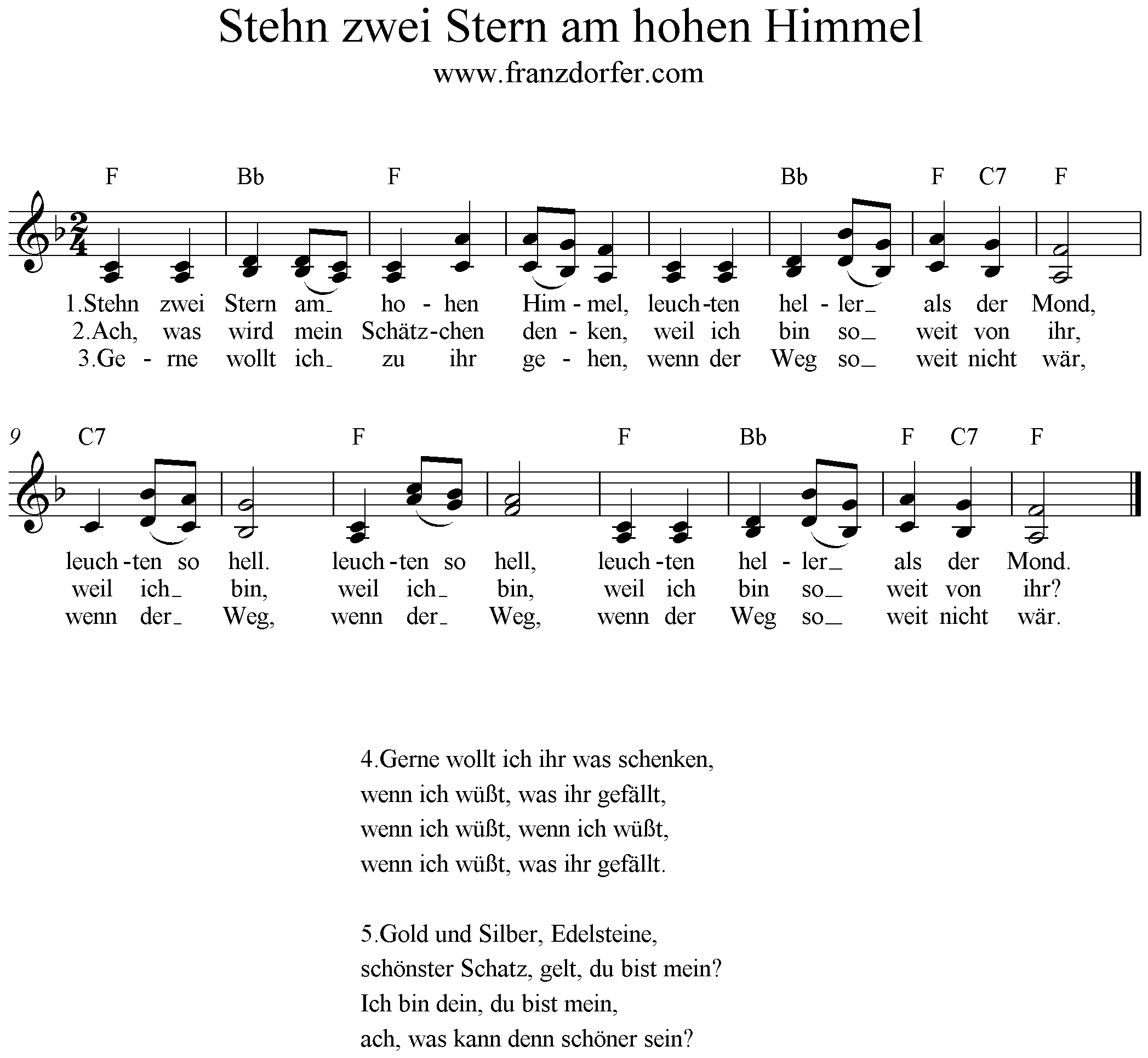 Noten Stehn zwei Stern am hohen Himmel